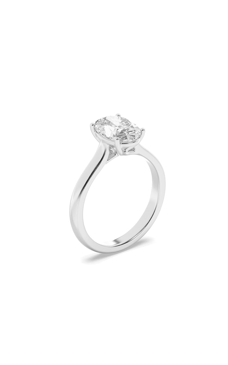 2.5CTW Oval Shaped Lab Grown Diamond (F/VS) Plain Cathedral Trellis Shank Solitaire Engagement Ring in 14K Gold