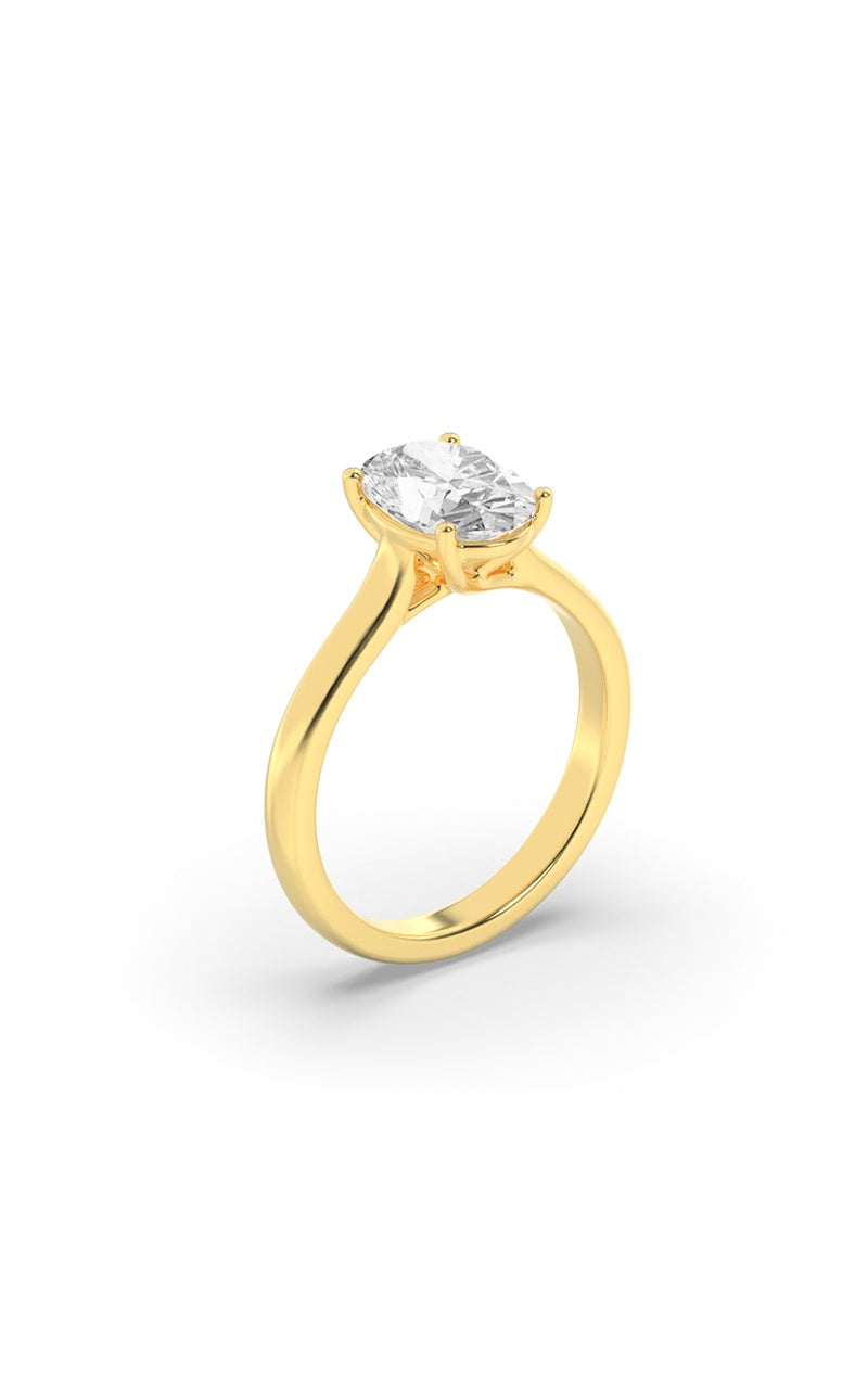 3Cttw Oval Shaped Lab Grown Diamond (F/VS) Plain Cathedral Trellis Shank Solitaire Engagement Ring in 14K Gold