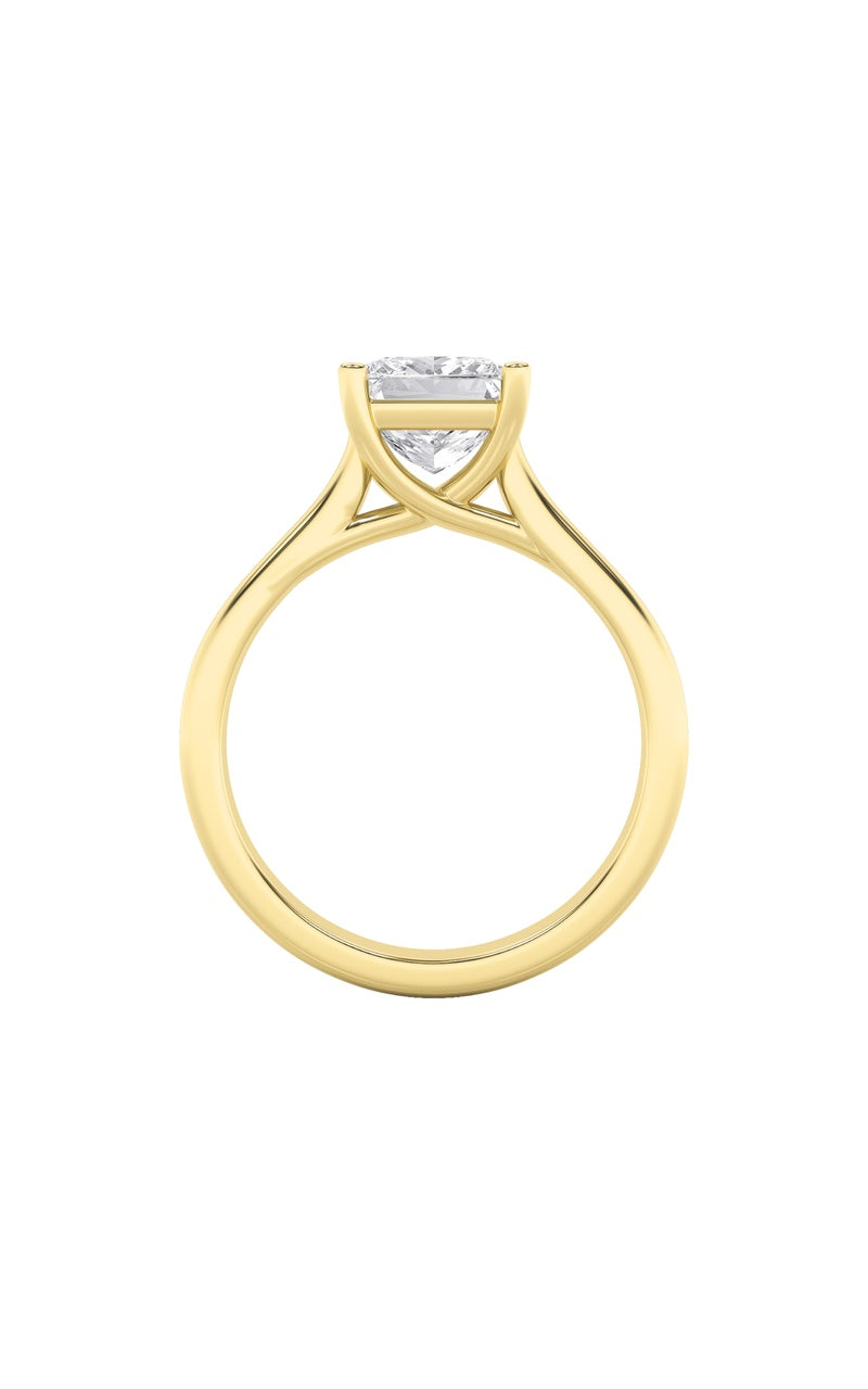 3CTW Princess Shaped Lab Grown Diamond (F/VS) Plain Cathedral Trellis Shank Solitaire Engagement Ring in 14K Gold