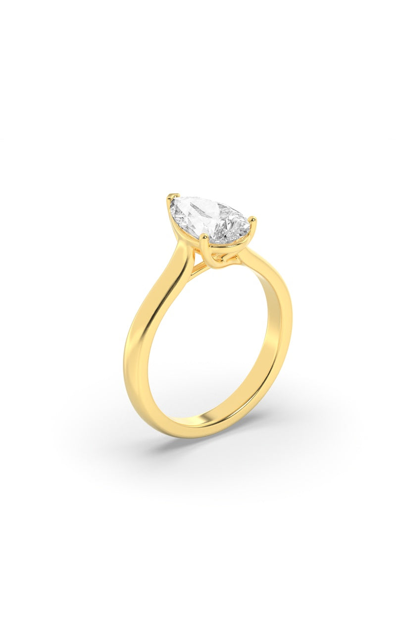1Cttw Pear Shaped Lab Grown Diamond (F/VS) Plain Cathedral Trellis Shank Solitaire Engagement Ring in 14K Gold