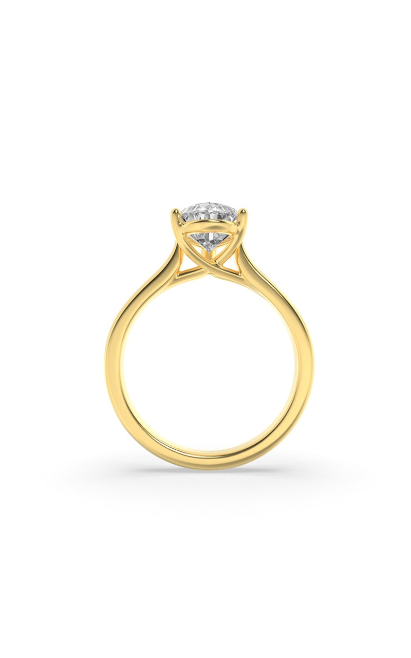 1CTW Pear Shaped Lab Grown Diamond (F/VS) Plain Cathedral Trellis Shank Solitaire Engagement Ring in 14K Gold
