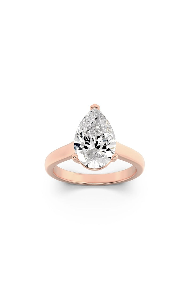 1CTW Pear Shaped Lab Grown Diamond (F/VS) Plain Cathedral Trellis Shank Solitaire Engagement Ring in 14K Gold