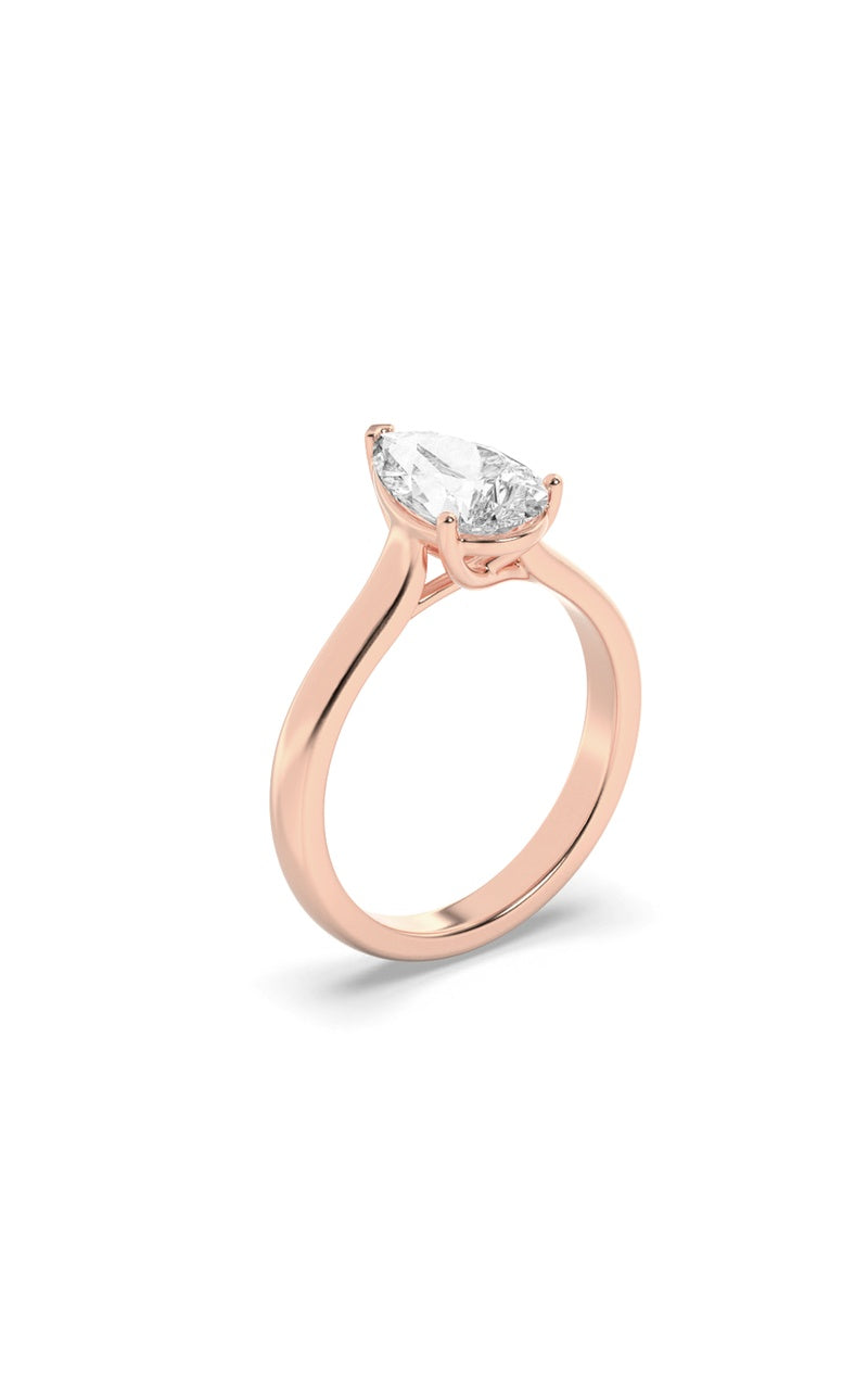 1CTW Pear Shaped Lab Grown Diamond (F/VS) Plain Cathedral Trellis Shank Solitaire Engagement Ring in 14K Gold