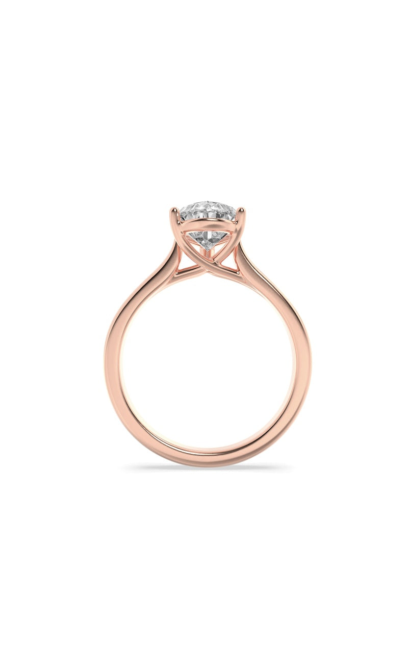 1Cttw Pear Shaped Lab Grown Diamond (F/VS) Plain Cathedral Trellis Shank Solitaire Engagement Ring in 14K Gold