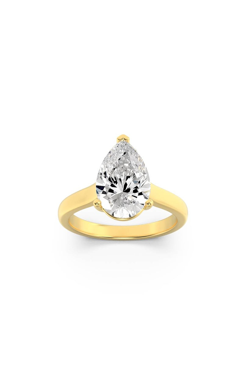 2CTW Pear Shaped Lab Grown Diamond (F/VS) Plain Cathedral Trellis Shank Solitaire Engagement Ring in 14K Gold