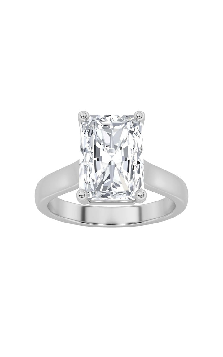 1Cttw Radiant Shaped Lab Grown Diamond (F/VS) Plain Cathedral Trellis Shank Solitaire Engagement Ring in 14K Gold