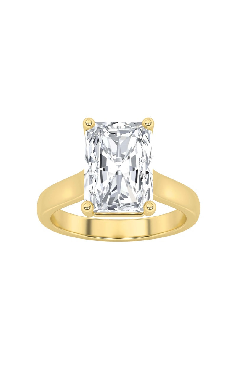 1Cttw Radiant Shaped Lab Grown Diamond (F/VS) Plain Cathedral Trellis Shank Solitaire Engagement Ring in 14K Gold