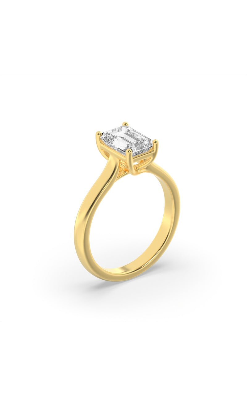1CTW Radiant Shaped Lab Grown Diamond (F/VS) Plain Cathedral Trellis Shank Solitaire Engagement Ring in 14K Gold