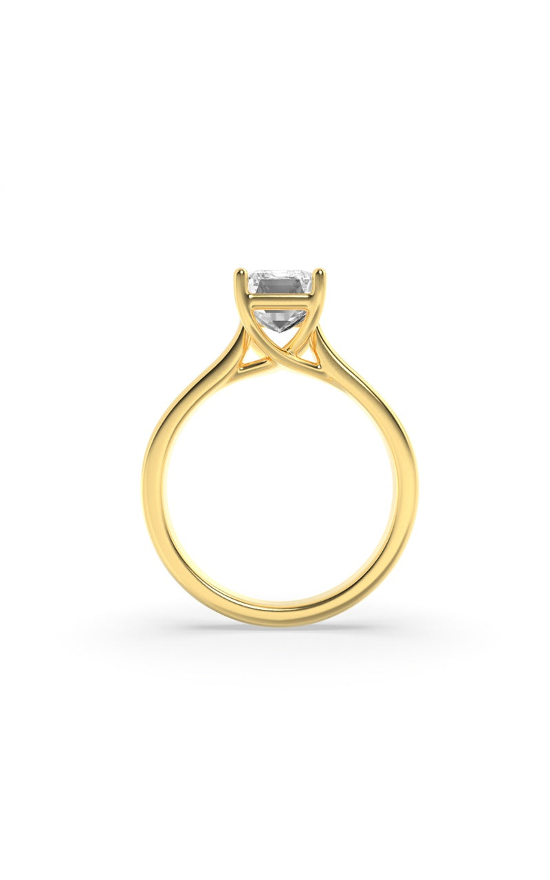 1CTW Radiant Shaped Lab Grown Diamond (F/VS) Plain Cathedral Trellis Shank Solitaire Engagement Ring in 14K Gold