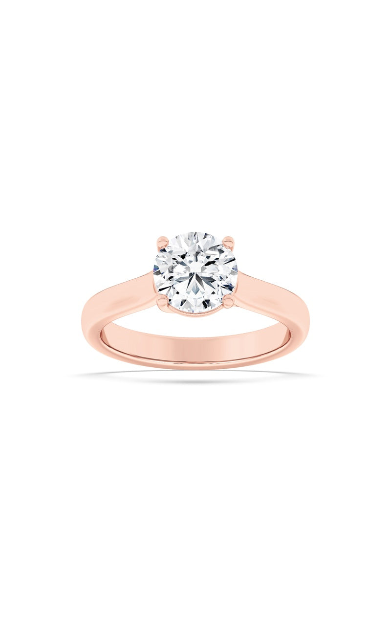1CTW Round Shaped Lab Grown Diamond (F/VS) Plain Cathedral Trellis Shank Solitaire Engagement Ring in 14K Gold