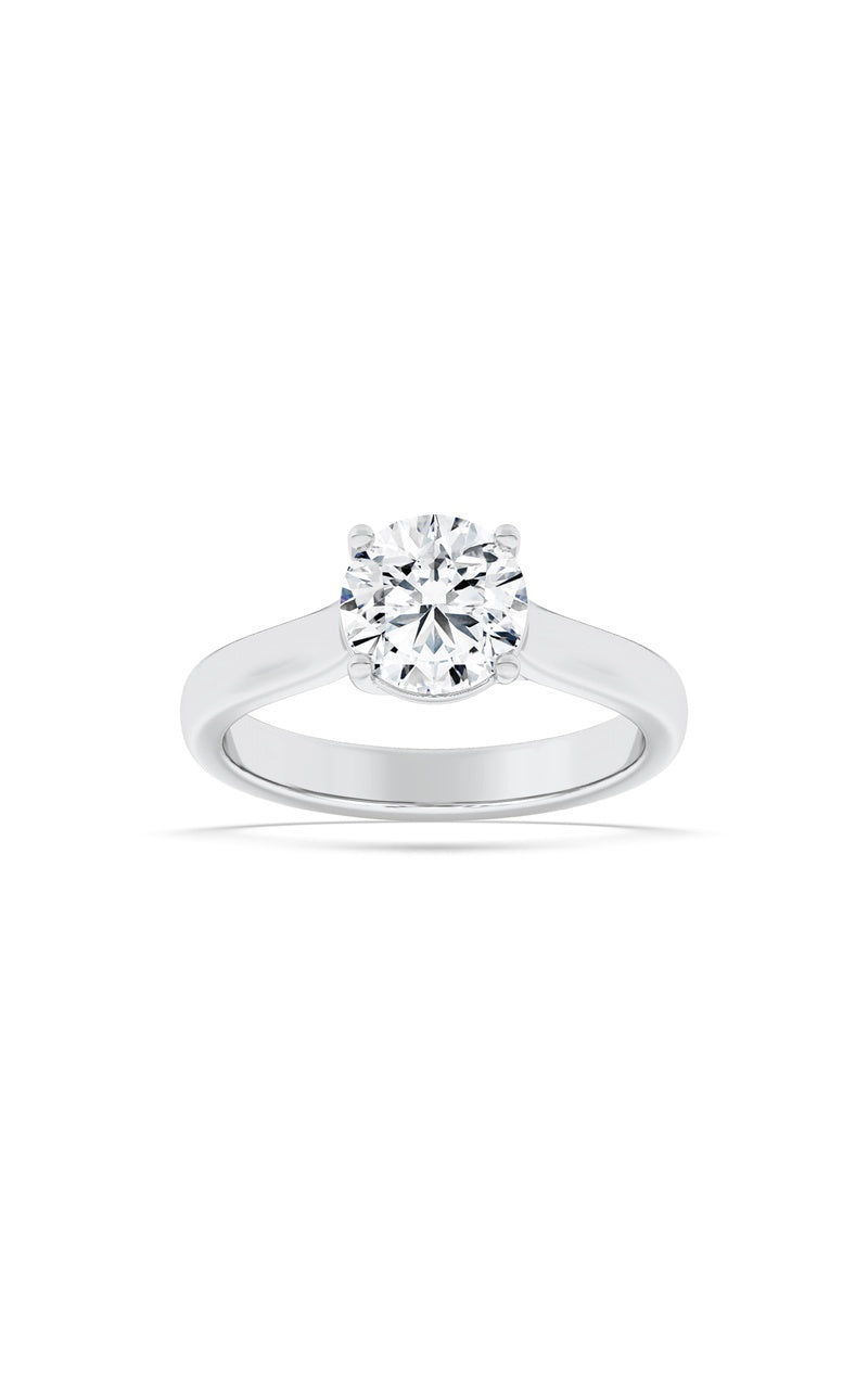 3CTW Round Shaped Lab Grown Diamond (F/VS) Plain Cathedral Trellis Shank Solitaire Engagement Ring in 14K Gold