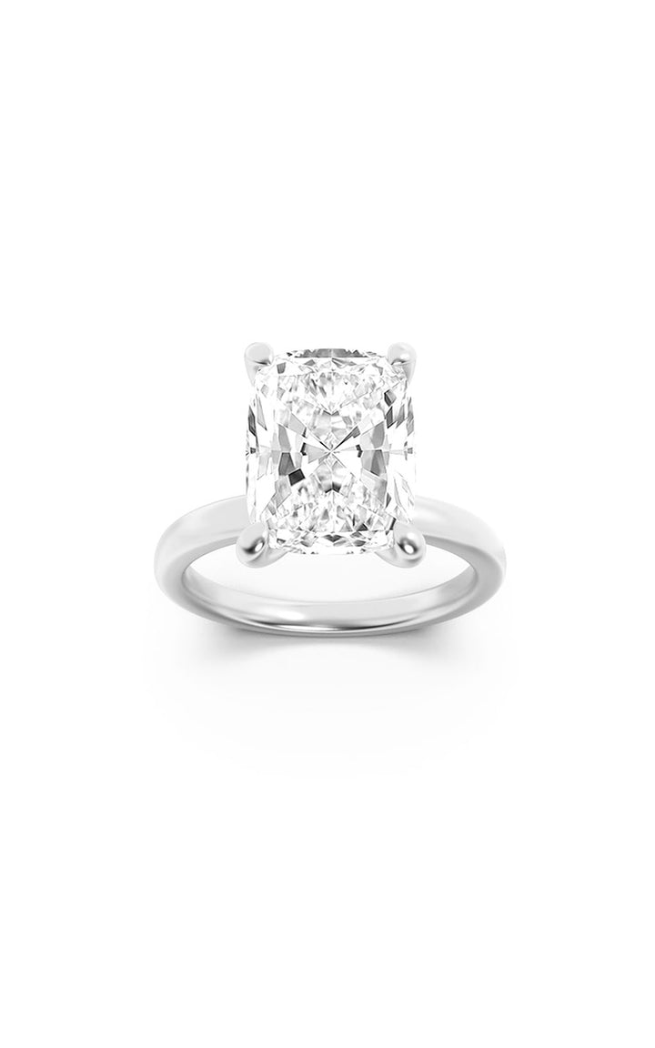 3.25CTW Elongated Cushion Shaped Lab Grown Diamond (F/VS) Hidden Halo Plain Shank Engagement Ring in 14K Gold