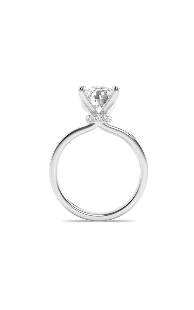 3.25CTW Elongated Cushion Shaped Lab Grown Diamond (F/VS) Hidden Halo Plain Shank Engagement Ring in 14K Gold