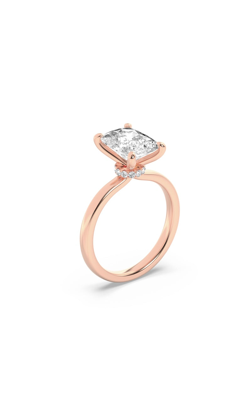 3.25CTW Elongated Cushion Shaped Lab Grown Diamond (F/VS) Hidden Halo Plain Shank Engagement Ring in 14K Gold