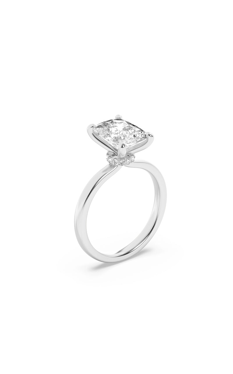 2CTW Elongated Cushion Shaped Lab Grown Diamond (F/VS) Hidden Halo Plain Shank Engagement Ring in 14K Gold