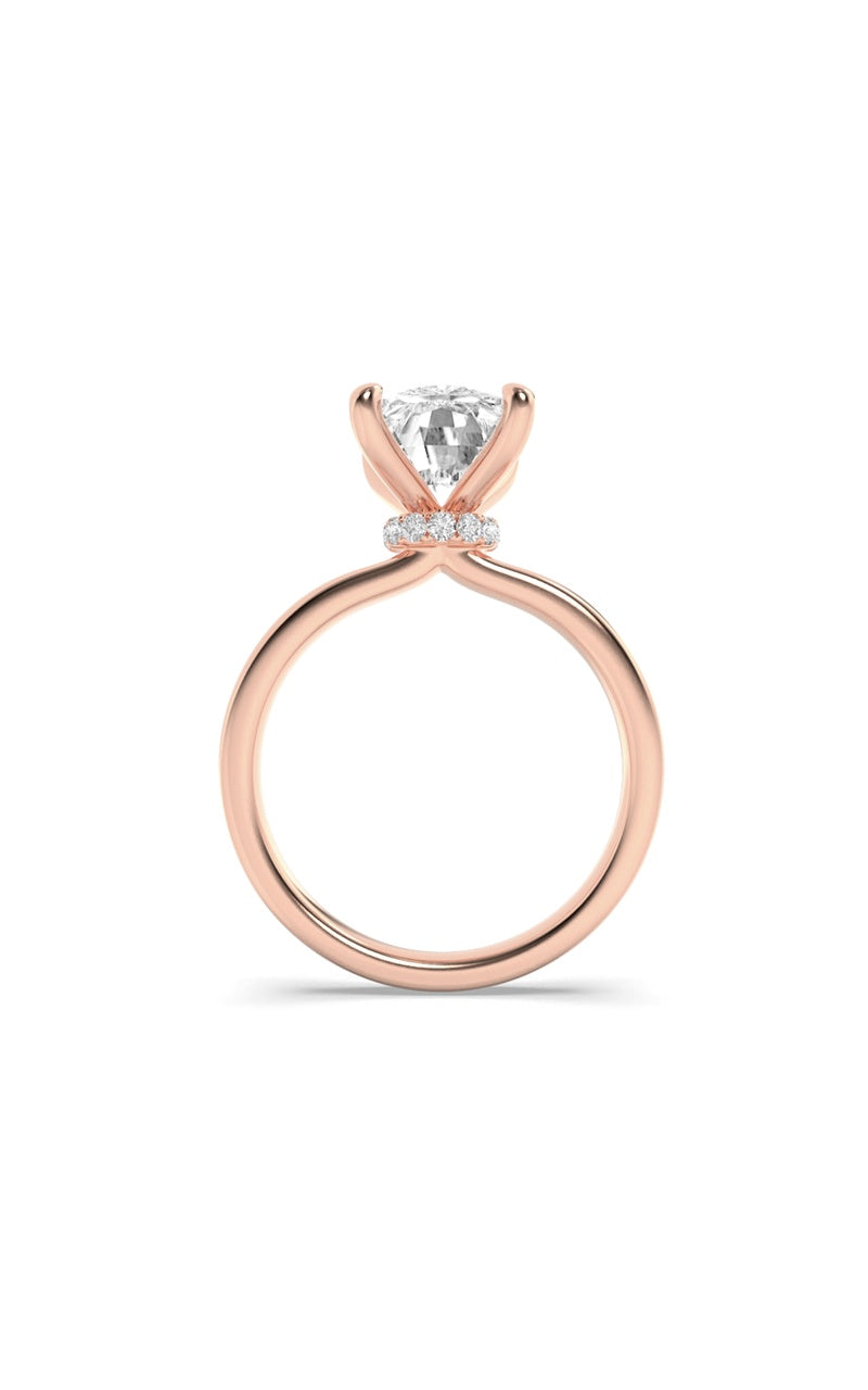 2CTW Elongated Cushion Shaped Lab Grown Diamond (F/VS) Hidden Halo Plain Shank Engagement Ring in 14K Gold