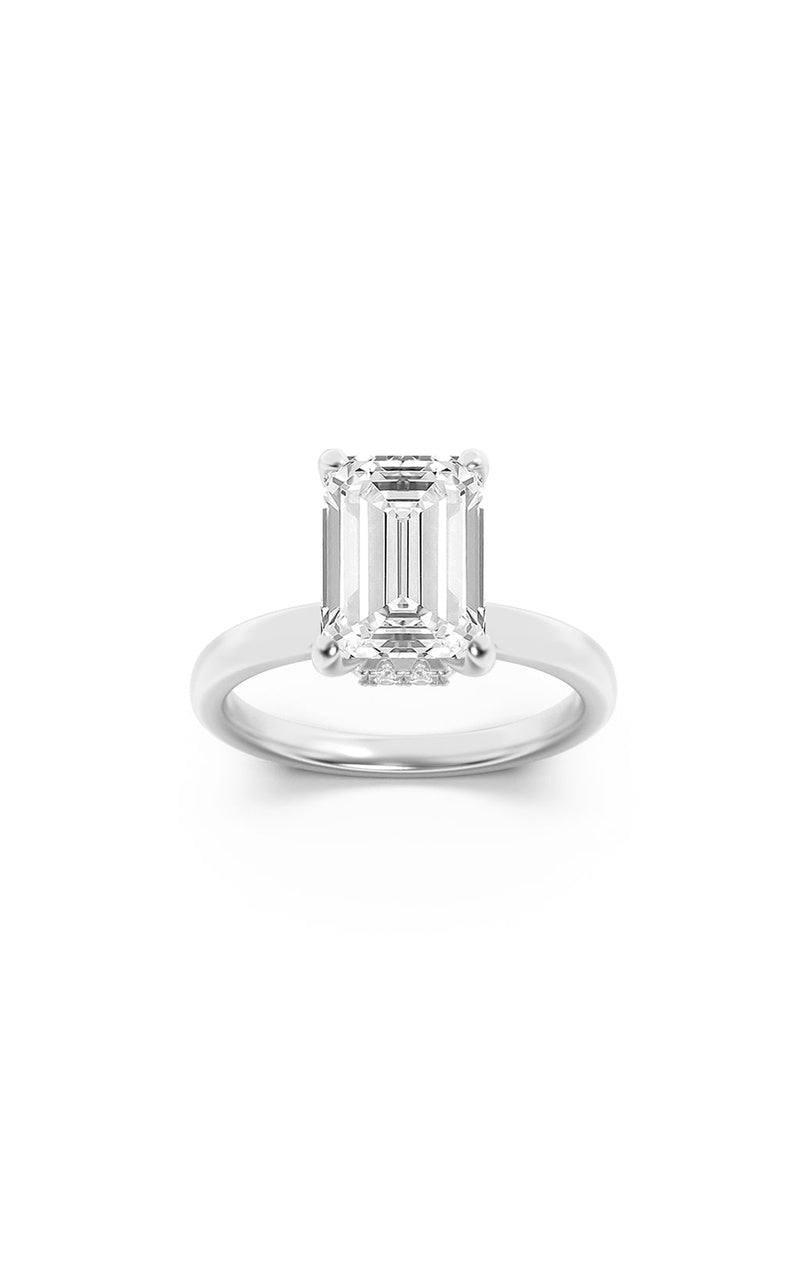 1CTW Emerald Shaped Lab Grown Diamond (F/VS) Hidden Halo Plain Shank Engagement Ring in 14K Gold