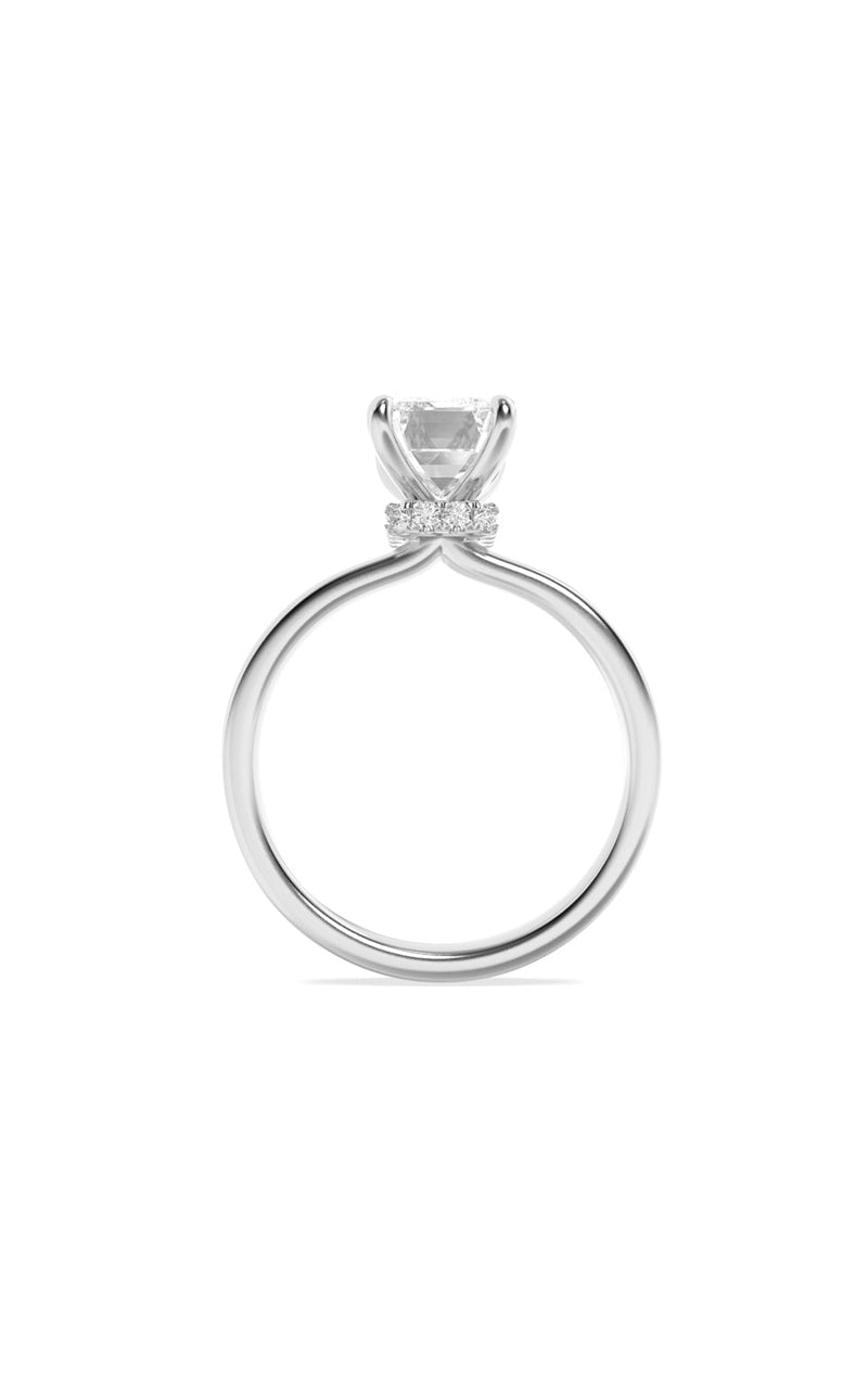1CTW Emerald Shaped Lab Grown Diamond (F/VS) Hidden Halo Plain Shank Engagement Ring in 14K Gold