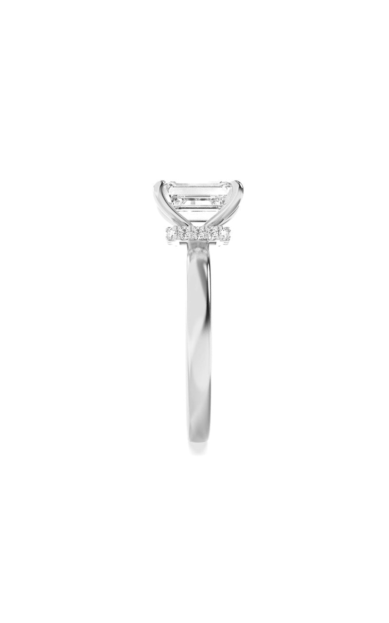 1CTW Emerald Shaped Lab Grown Diamond (F/VS) Hidden Halo Plain Shank Engagement Ring in 14K Gold