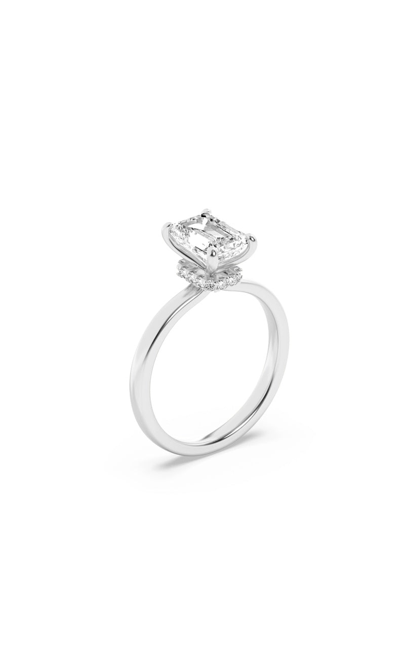 2CTW Emerald Shaped Lab Grown Diamond (F/VS) Hidden Halo Plain Shank Engagement Ring in 14K Gold