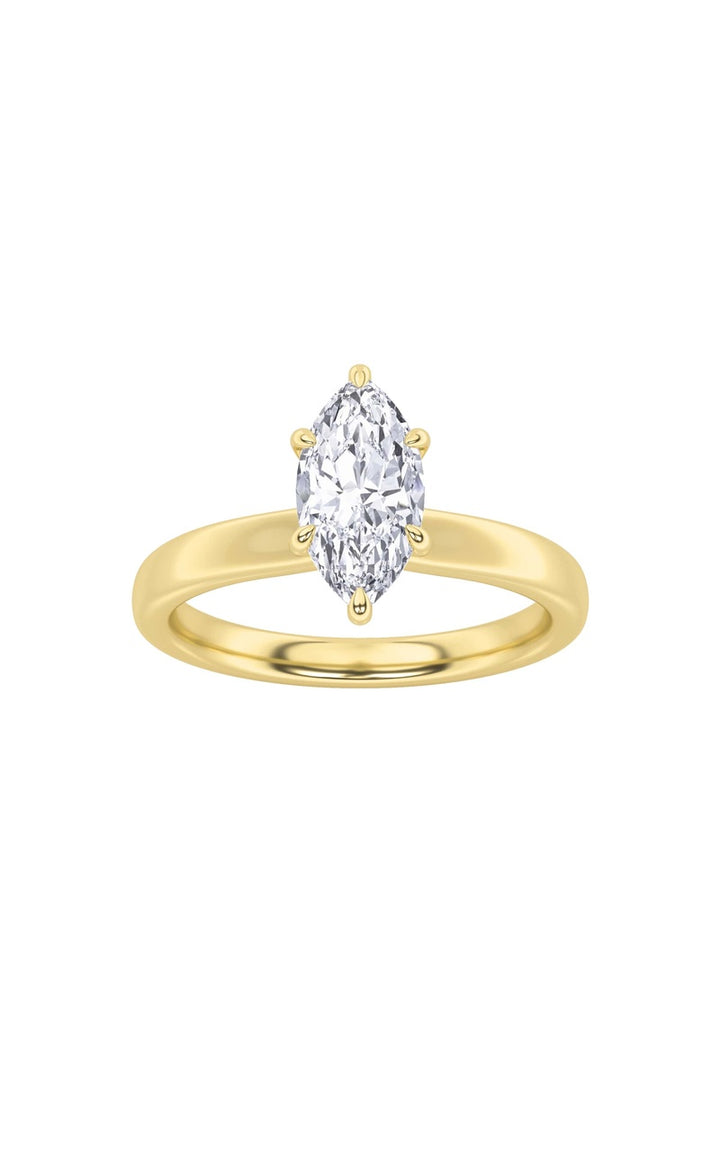 3Cttw Marquise Shaped Lab Grown Diamond (F/VS) Hidden Halo Plain Shank Engagement Ring in 14K Gold