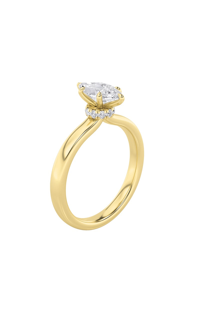 3CTW Marquise Shaped Lab Grown Diamond (F/VS) Hidden Halo Plain Shank Engagement Ring in 14K Gold