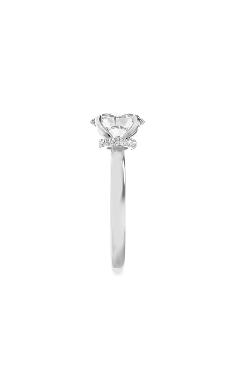 1CTW Oval Shaped Lab Grown Diamond (F/VS) Hidden Halo Plain Shank Engagement Ring in 14K Gold