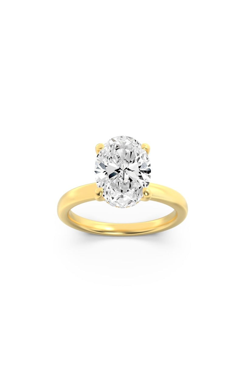 1CTW Oval Shaped Lab Grown Diamond (F/VS) Hidden Halo Plain Shank Engagement Ring in 14K Gold