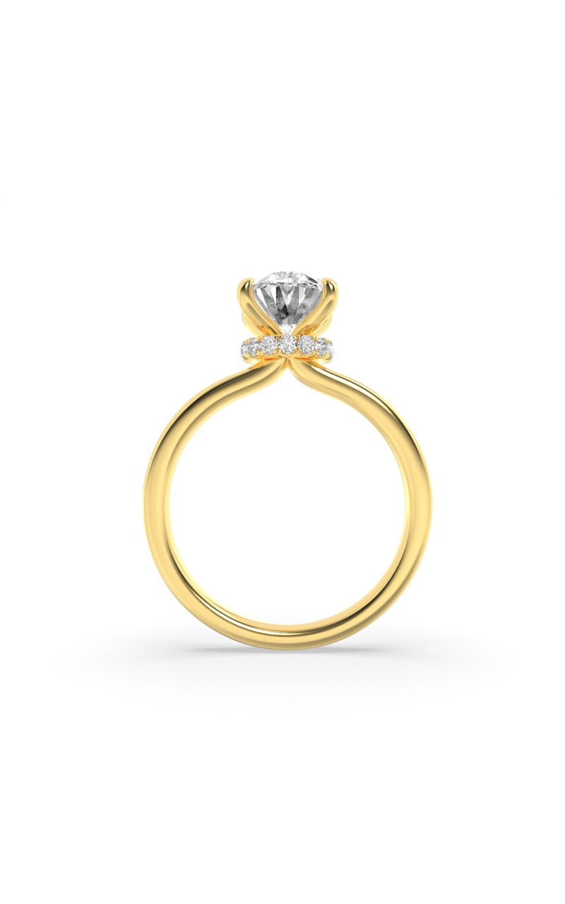 1CTW Oval Shaped Lab Grown Diamond (F/VS) Hidden Halo Plain Shank Engagement Ring in 14K Gold