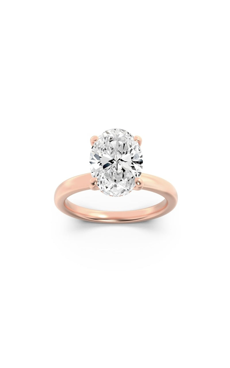 1Cttw Oval Shaped Lab Grown Diamond (F/VS) HiddenHalo Plain Shank Engagement Ring in 14K Gold