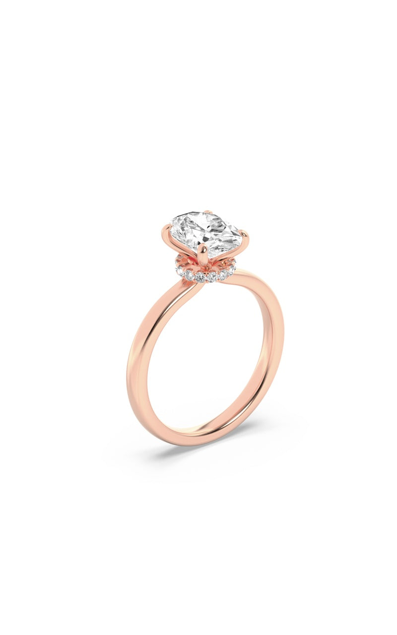 1Cttw Oval Shaped Lab Grown Diamond (F/VS) HiddenHalo Plain Shank Engagement Ring in 14K Gold