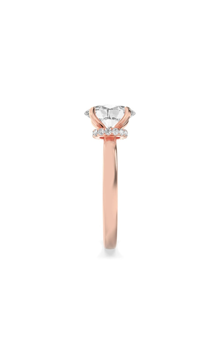 1Cttw Oval Shaped Lab Grown Diamond (F/VS) HiddenHalo Plain Shank Engagement Ring in 14K Gold