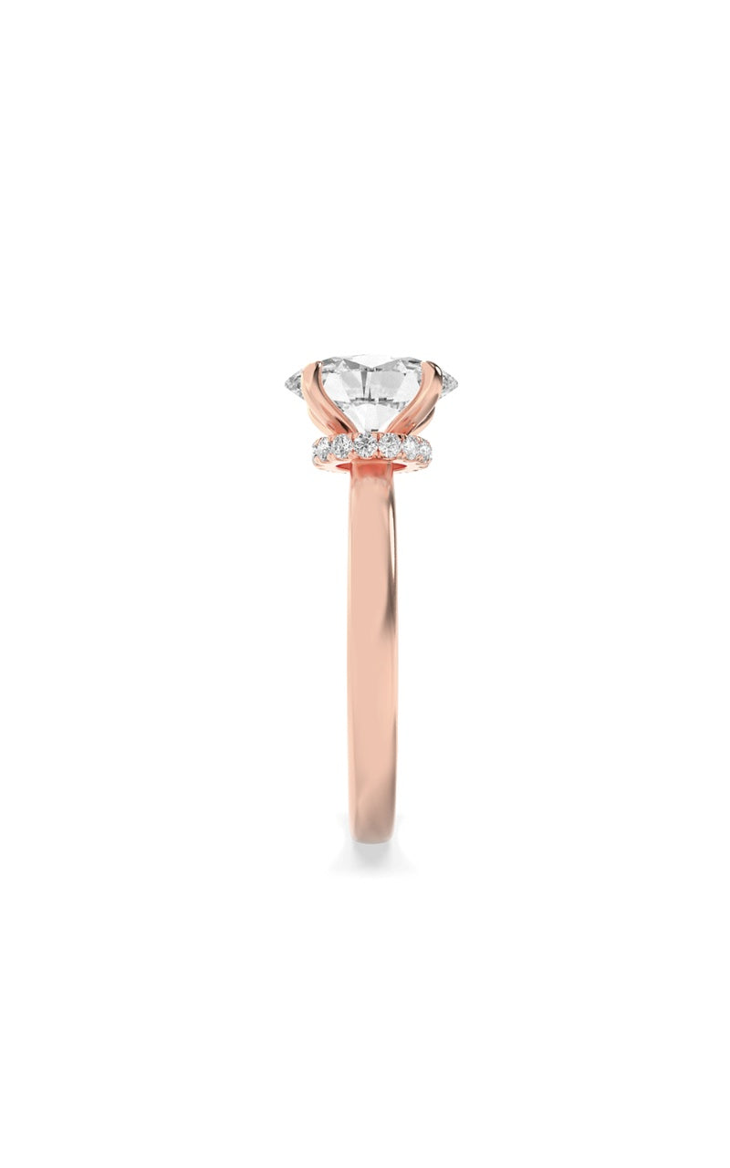 2Cttw Oval Shaped Lab Grown Diamond (F/VS) HiddenHalo Plain Shank Engagement Ring in 14K Gold