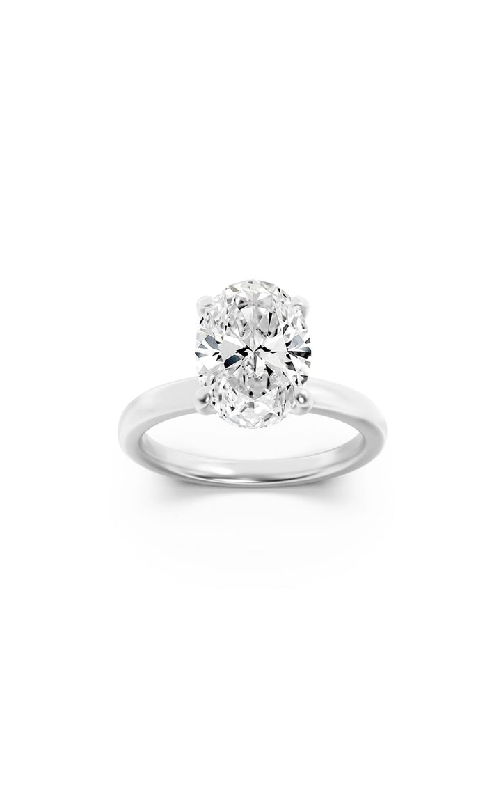 3CTW Oval Shaped Lab Grown Diamond (F/VS) Hidden Halo Plain Shank Engagement Ring in 14K Gold