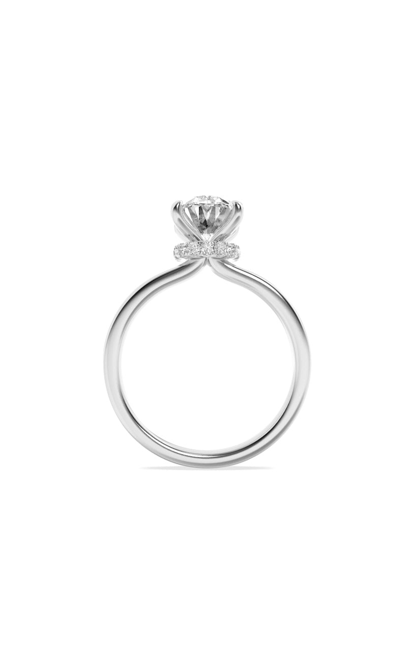 3CTW Oval Shaped Lab Grown Diamond (F/VS) Hidden Halo Plain Shank Engagement Ring in 14K Gold