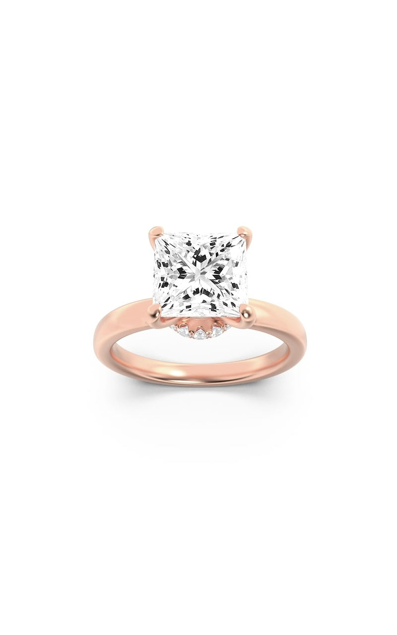 1Cttw Princess Shaped Lab Grown Diamond (F/VS) Hidden Halo Plain Shank Engagement Ring in 14K Gold