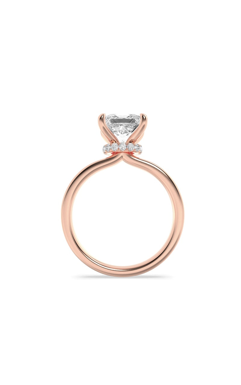1CTW Princess Shaped Lab Grown Diamond (F/VS) Hidden Halo Plain Shank Engagement Ring in 14K Gold