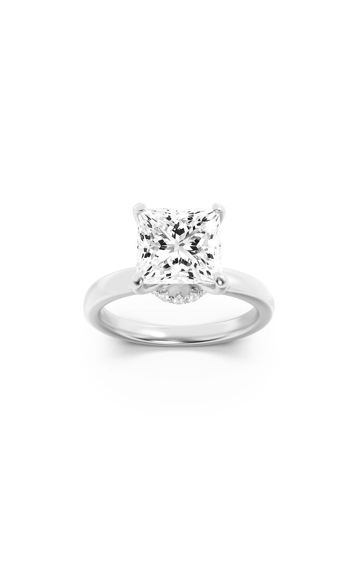 3CTW Princess Shaped Lab Grown Diamond (F/VS) Hidden Halo Plain Shank Engagement Ring in 14K Gold
