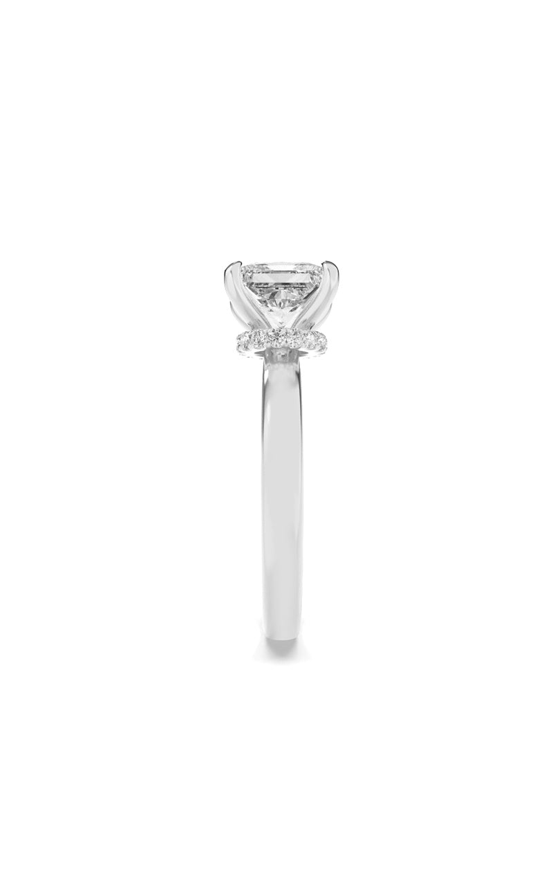 3CTW Princess Shaped Lab Grown Diamond (F/VS) Hidden Halo Plain Shank Engagement Ring in 14K Gold