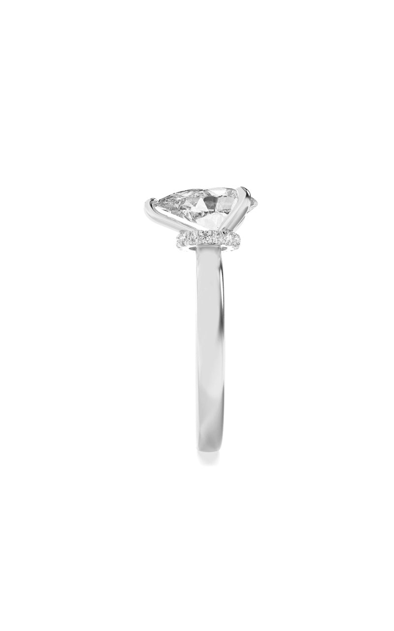 3Cttw Pear Shaped Lab Grown Diamond (F/VS) HiddenHalo Plain Shank Engagement Ring in 14K Gold