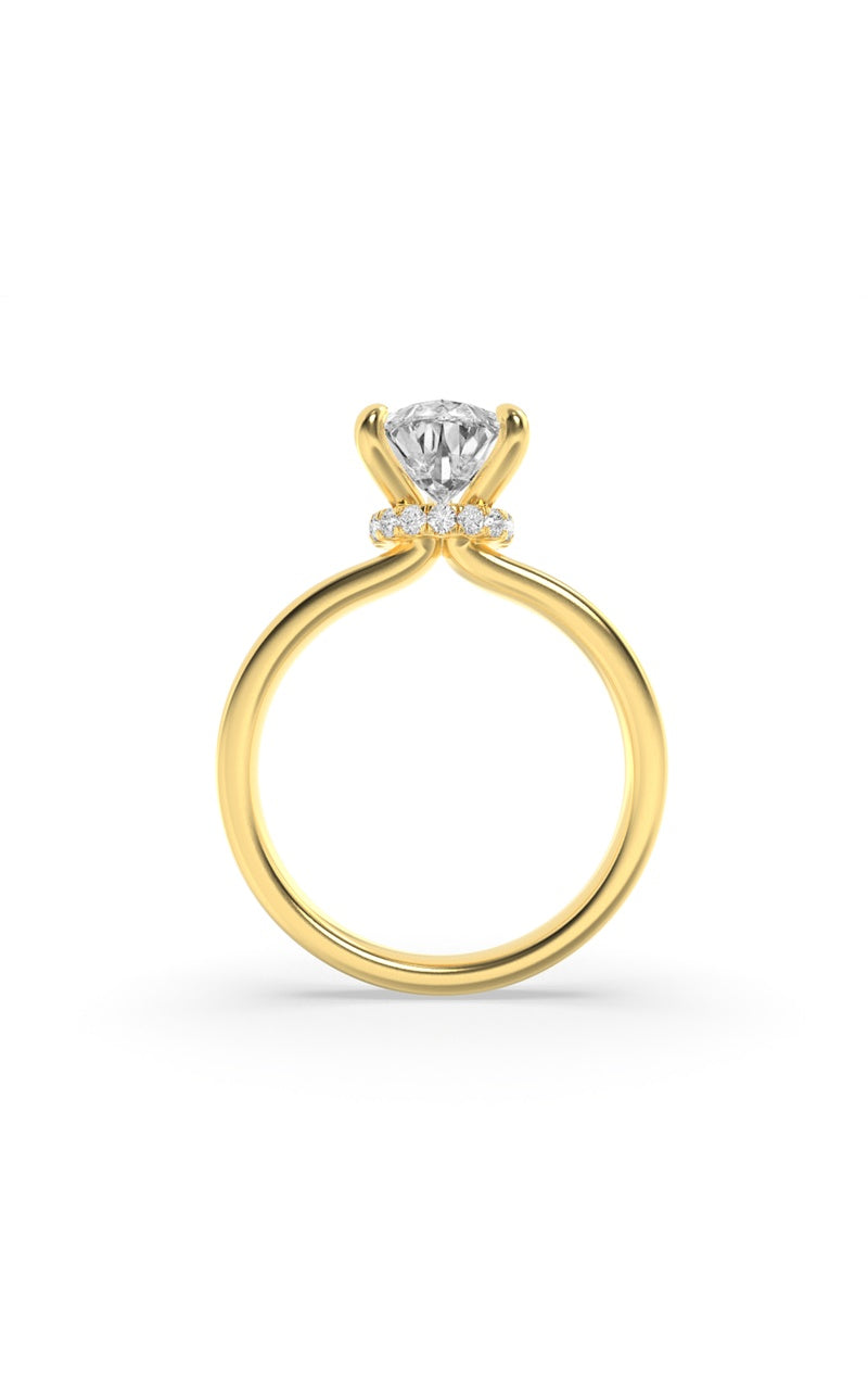 3Cttw Pear Shaped Lab Grown Diamond (F/VS) HiddenHalo Plain Shank Engagement Ring in 14K Gold