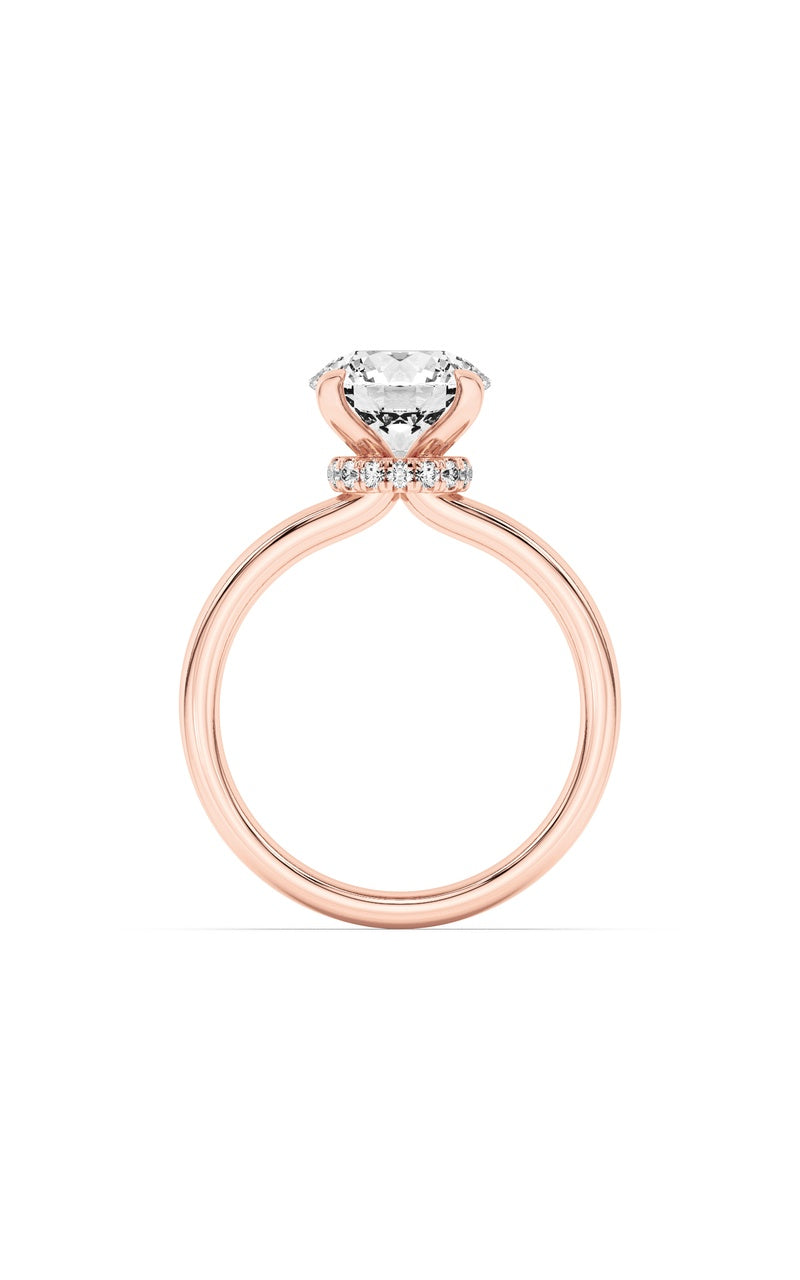 1CTW Round Shaped Lab Grown Diamond (F/VS) Hidden Halo Plain Shank Engagement Ring in 14K Gold