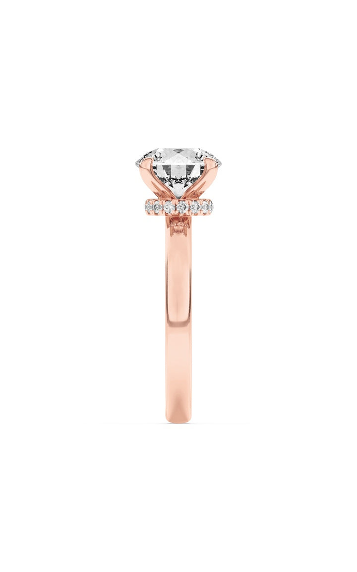 1Cttw Round Shaped Lab Grown Diamond (F/VS) HiddenHalo Plain Shank Engagement Ring in 14K Gold