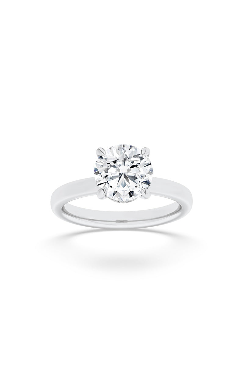 2CTW Round Shaped Lab Grown Diamond (F/VS) Hidden Halo Plain Shank Engagement Ring in 14K Gold