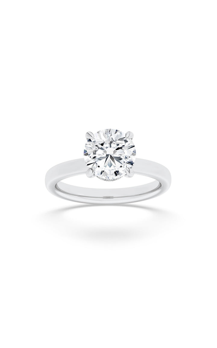 2CTW Round Shaped Lab Grown Diamond (F/VS) Hidden Halo Plain Shank Engagement Ring in 14K Gold