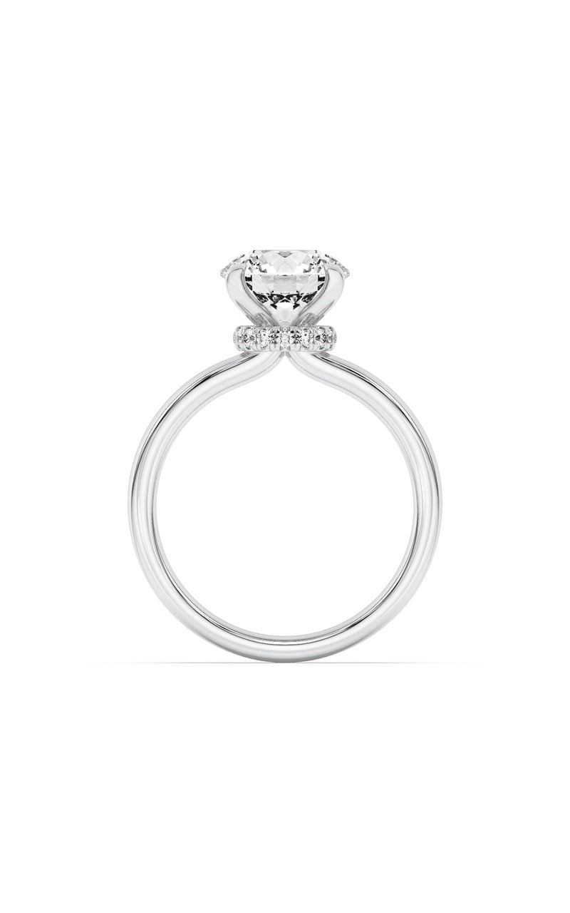 2CTW Round Shaped Lab Grown Diamond (F/VS) Hidden Halo Plain Shank Engagement Ring in 14K Gold