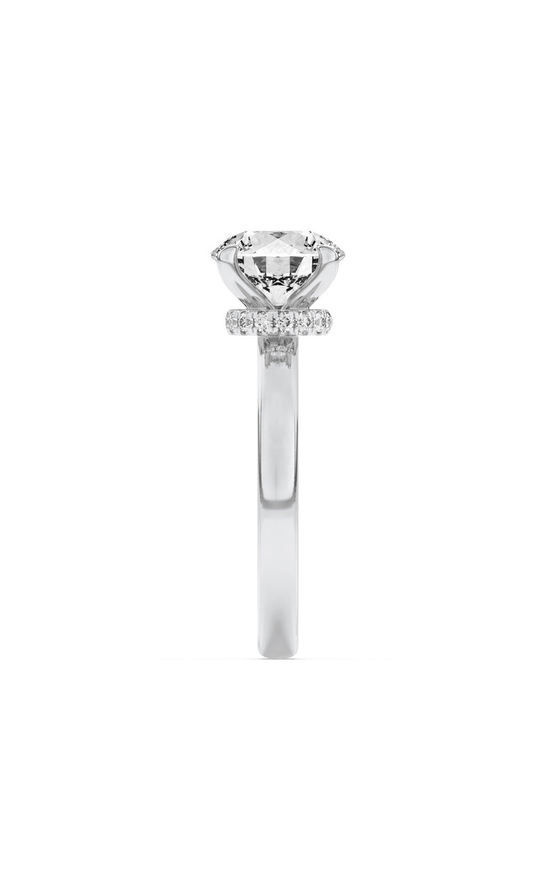 2CTW Round Shaped Lab Grown Diamond (F/VS) Hidden Halo Plain Shank Engagement Ring in 14K Gold