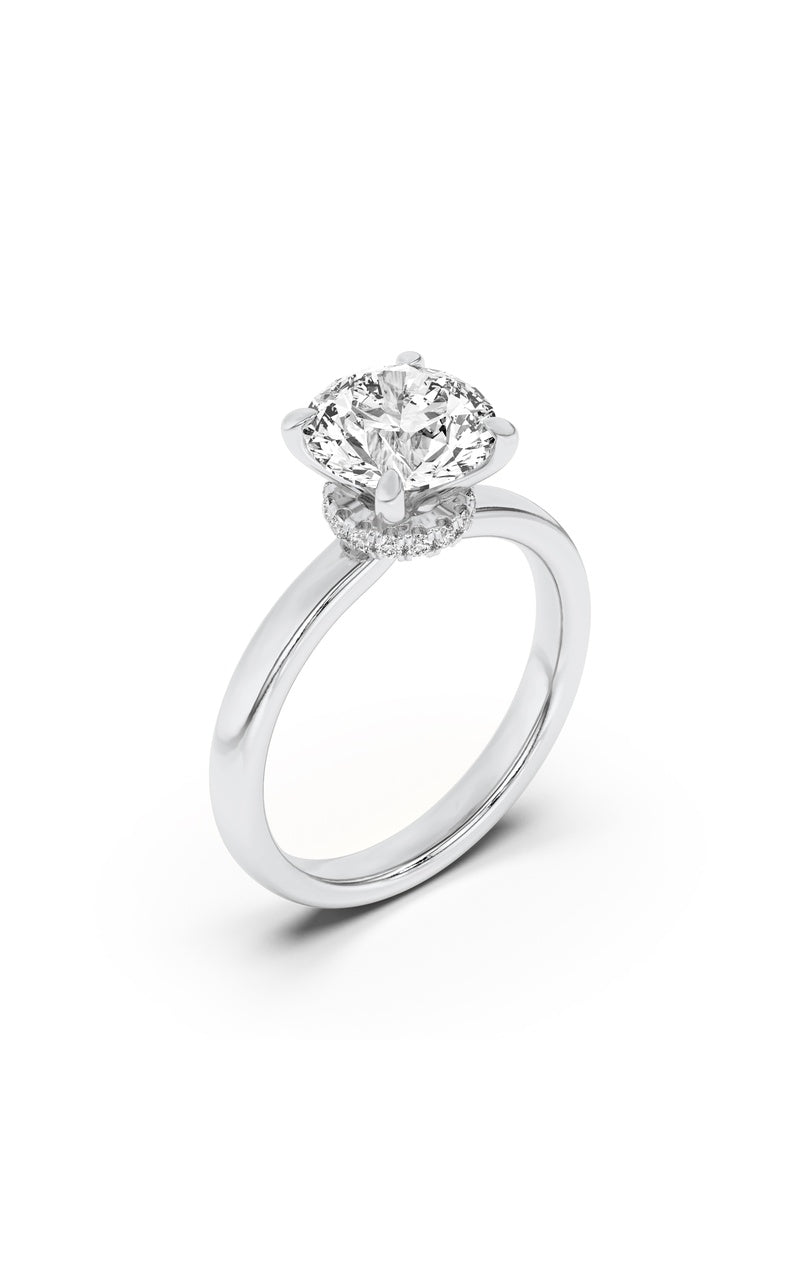 2CTW Round Shaped Lab Grown Diamond (F/VS) Hidden Halo Plain Shank Engagement Ring in 14K Gold