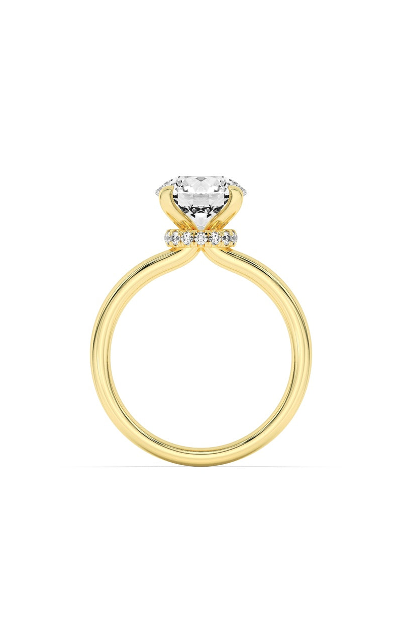2CTW Round Shaped Lab Grown Diamond (F/VS) Hidden Halo Plain Shank Engagement Ring in 14K Gold
