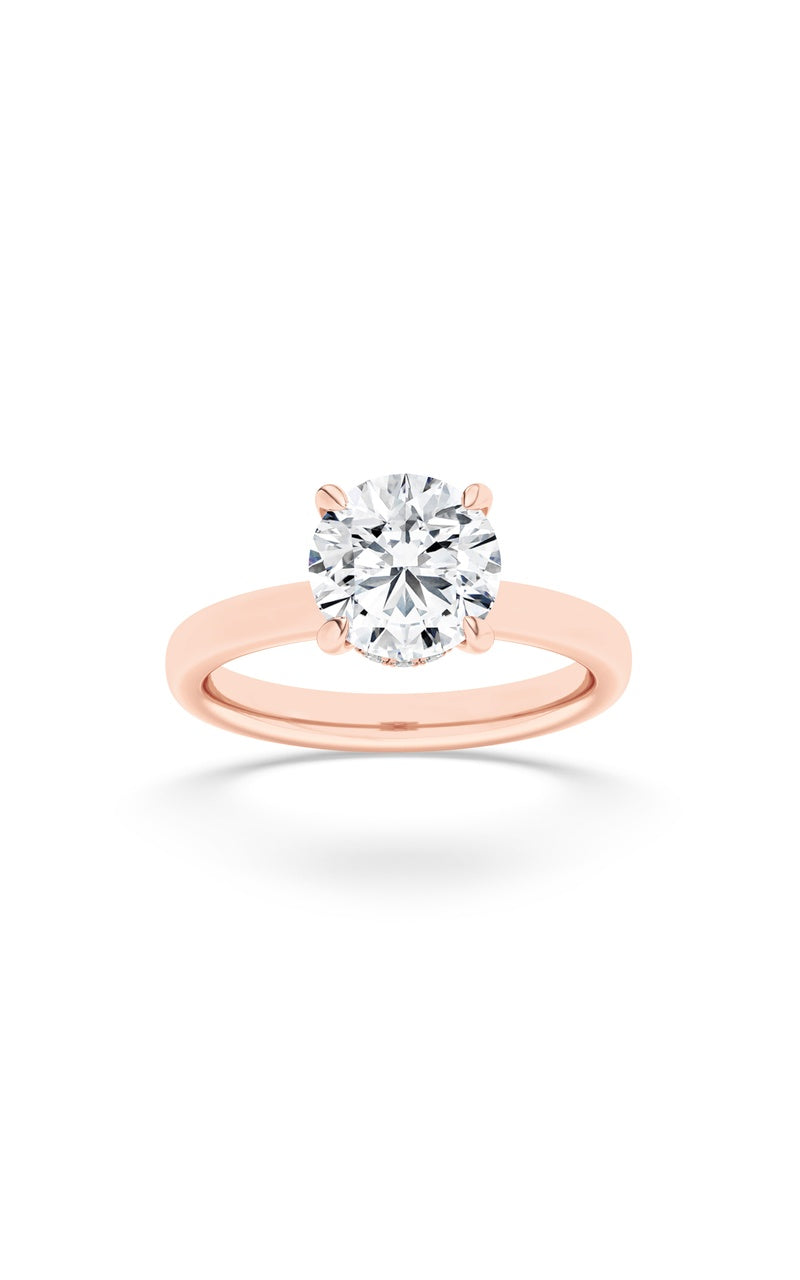2CTW Round Shaped Lab Grown Diamond (F/VS) Hidden Halo Plain Shank Engagement Ring in 14K Gold